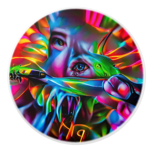 Aichmofobie: levendige surrealistische kunst keramische knop (Voorkant)