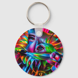 Aichmofobie: levendige surrealistische kunst sleutelhanger