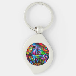 Aichmofobie: levendige surrealistische kunst sleutelhanger