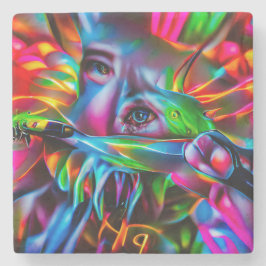 Aichmofobie: levendige surrealistische kunst stenen onderzetter