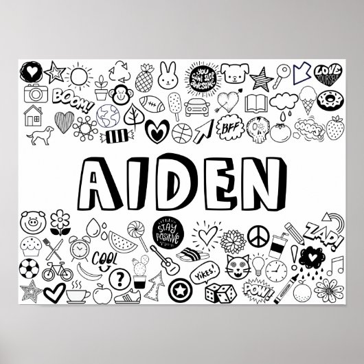 'AIDEN' Color-it-Yourself-contourontwerp Poster (Voorkant)