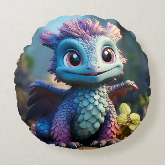 Aiden, een grillig Dragon Schort Rond Kussen (Voorkant)
