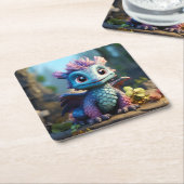 Aiden, een grillige draak kartonnen onderzetters (Schuin)