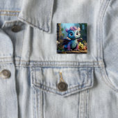 Aiden, een grillige draak vierkante button 5,1 cm (In situ)