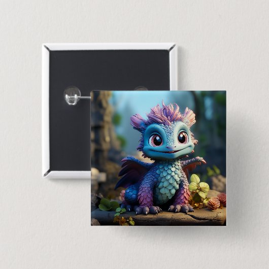 Aiden, een grillige draak vierkante button 5,1 cm (Voorkant /achterkant)