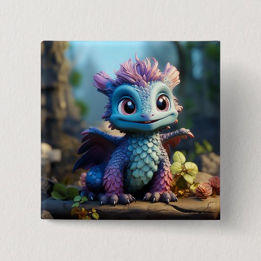 Aiden, een grillige draak vierkante button 5,1 cm (Voorkant)