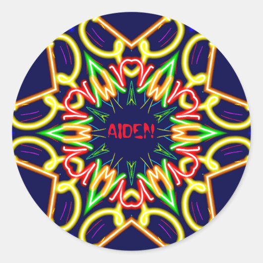 AIDEN ~ Fluoro Alien Pattern ~ Gepersonaliseerd Ronde Sticker (Voorkant)