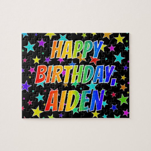 "AIDEN" Voornaam, Fun "HAPPY BIRTHDAY" Legpuzzel (Horizontaal)