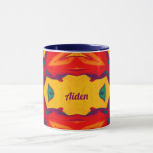 AIDEN ~ Zany Pattern ~ Red Blue Yellow en Oranje Mok