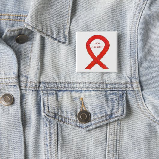 AIDS Awareness Ribbon Custom Art Pin Vierkante Button 5,1 Cm (In situ)