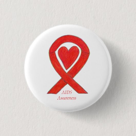 AIDS Awareness Ribbon Heart Custom Art Pin Ronde Button 3,2 Cm (Voorkant)