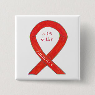 AIDS en HIV Awareness Ribbon Gepersonaliseerd Pijn Vierkante Button 5,1 Cm