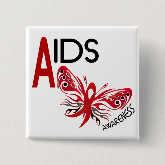 AIDS / HIV Butterfly 3 Awareness Vierkante Button 5,1 Cm (Voorkant)