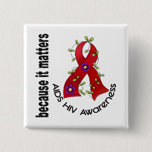 AIDS HIV Flower Ribbon 3 Vierkante Button 5,1 Cm