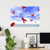Aids-linten die in het Poster van de Sky drijven (Thuiskantoor)