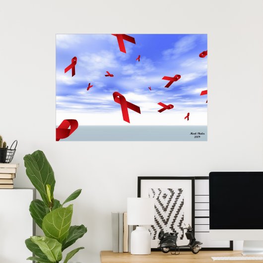 Aids-linten die in het Poster van de Sky drijven (Thuiskantoor)