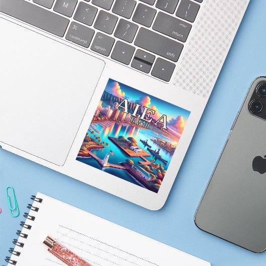Aiea Hawaii 3 inch Vinyl Sticker (Laptop met iPhone)