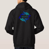 Aihe (Dolphins) Hoodie of T-shirt - Blauw op zwart (Achterkant)