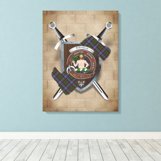 Aikenhead Clan Badge Crossed Swords Canvas Print (Insitu (Houten vloer))