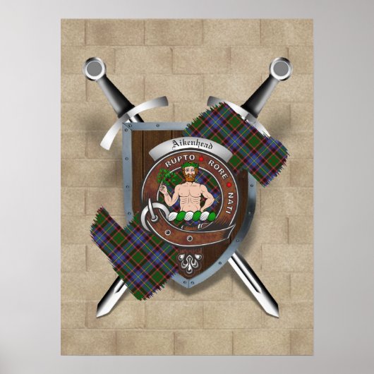Aikenhead Clan badge Crossed Swords Poster 18x24 (Voorkant)