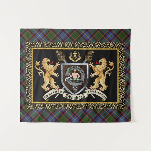 Aikenhead Clan Badge & Motto w/Lions Wandkleed (Voorkant (horizontaal))
