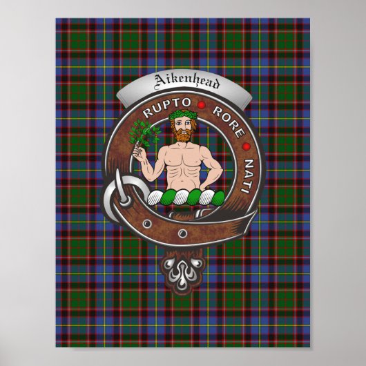 Aikenhead Clan Badge & Tartan 8,5x11 Poster (Voorkant)