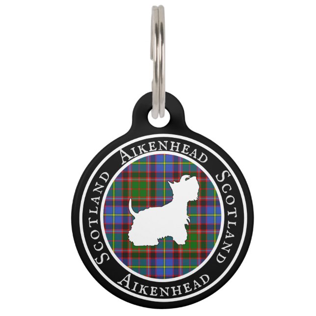Aikenhead Tartan & Scottie Dog gepersonaliseerd Huisdierpenning (Voorkant)