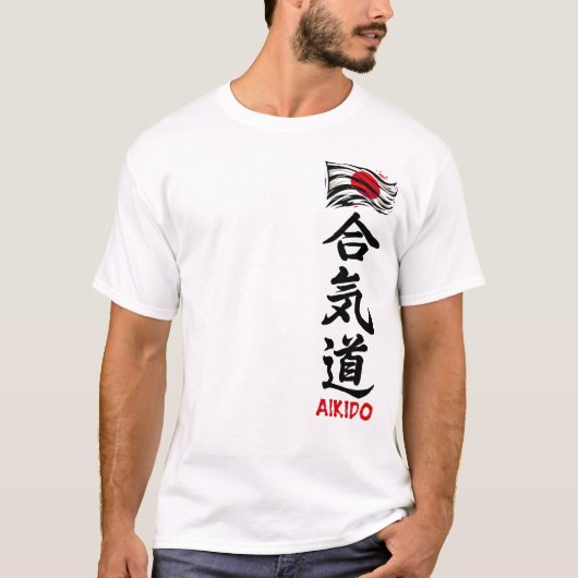 Aikido Kanji T-shirt met Japanse vlag (Voorkant)