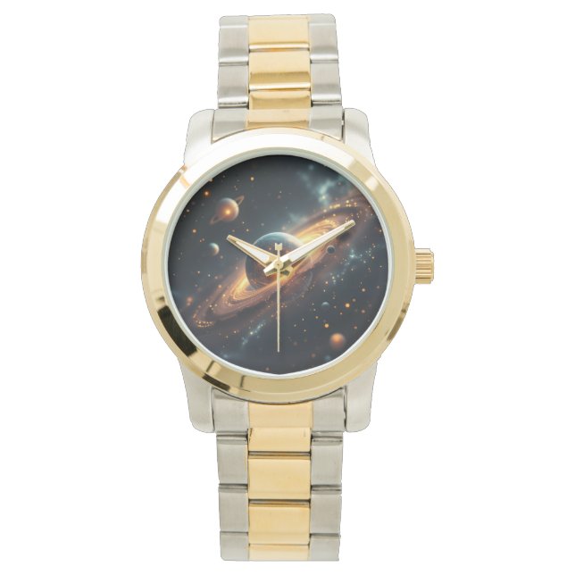 AiKo Beats™ Celestial Tempo – Gradient Fase Goud Horloge (Voorkant)