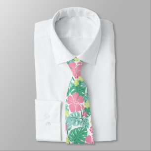 Ailani Hawaiaanse Hibiscus Tropisch - Roze en Mint Stropdas