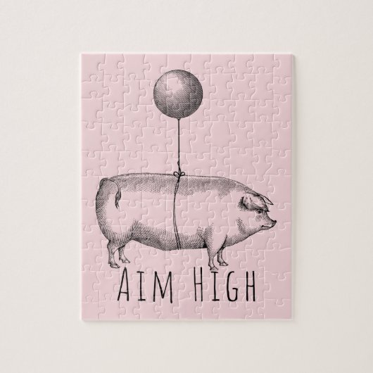 Aim High Cute Pig and Balloon Inspirational Legpuzzel (Verticaal)