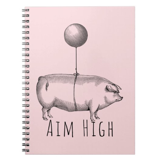Aim High Cute Pig and Balloon Inspirational Notitieboek (Voorkant)