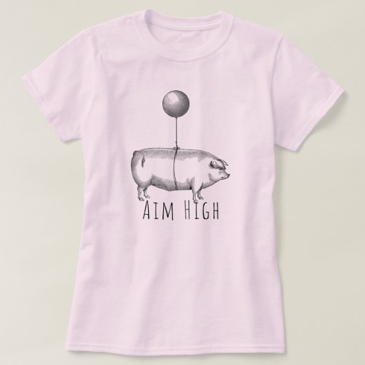 Aim High Cute Pig and Balloon Inspirational T-shirt (Design voorkant)