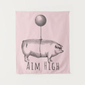 Aim High Cute Pig and Balloon Inspirational Wandkleed (Voorkant)
