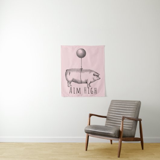 Aim High Cute Pig and Balloon Inspirational Wandkleed (In situ)
