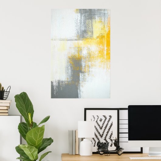 'Aim Higher' Gray en Brown Abstracte Art Poster (Thuiskantoor)