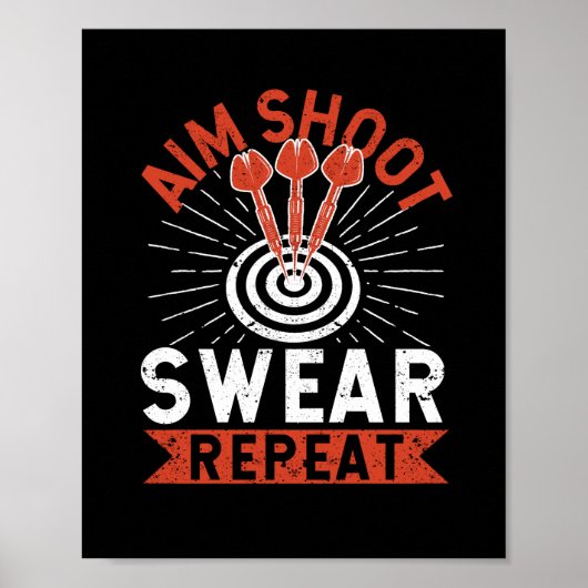 Aim Shoot Swear Herhaalt Darts Funny Poster (Voorkant)