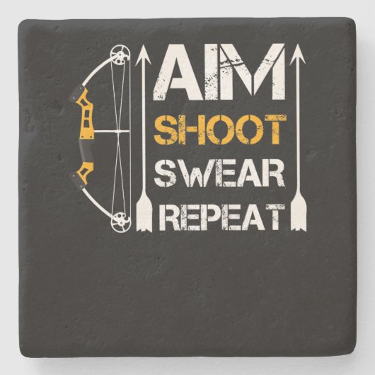Aim Shoot Swear Repareert Archery Gift Hobby Stenen Onderzetter (Voorkant)