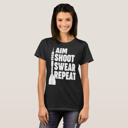 AIM SHOOT SWEAR REPEAT darts T-shirt (Voorkant volledig)