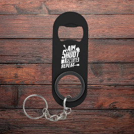 Aim Shoot Swear Repeat - Grappig pijltje Mini Flessenopener