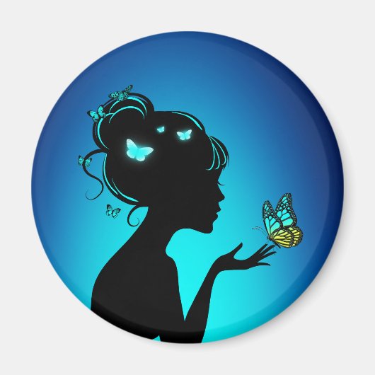 Aimant De blauwe vlindervrouw Magneet (Voorkant)