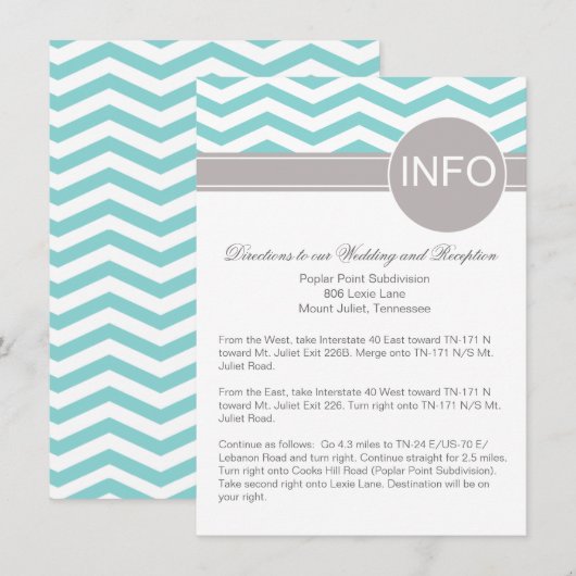 Aimee Chic Chevron Info Wedding Directions | blauw Informatiekaartje (Voorkant / Achterkant)