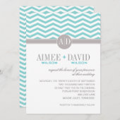Aimee Chic Chevron Monogram | blauwgroen huwelijk Kaart (Voorkant / Achterkant)