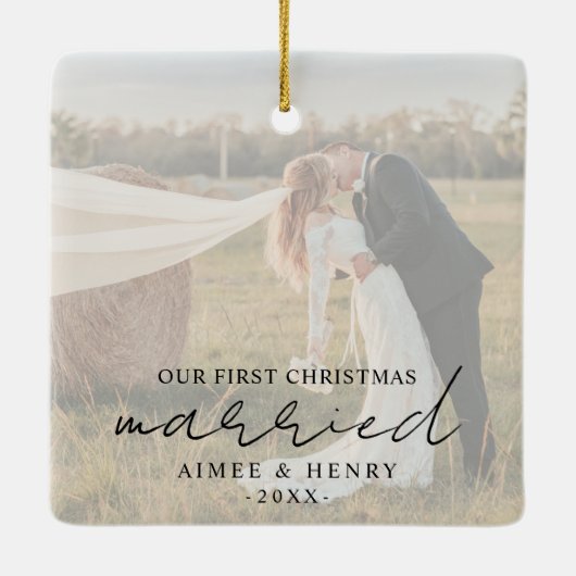 Aimee Rustic Script Modern Pas getrouwd Keramisch Ornament (Achterkant)