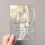 Aimee Rustic Script Modern Wedding Acryl Uitnodigingen<br><div class="desc">De moderne uitnodiging van de fotobruiloft met een eenvoudig ontwerp met "de bruiloft van"in een rustic type van stijlmanuscript typografie samen met uw trouwdetails over uw favoriete afbeelding met een ondoorzichtige bekleding. Deze elegante uitnodiging met een minimalistische lay-out is geweldig voor elke trouwstijl.</div>