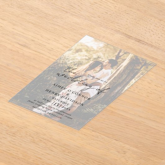 Aimee Rustic Script Modern Wedding Acryl Uitnodigingen (Laagn)