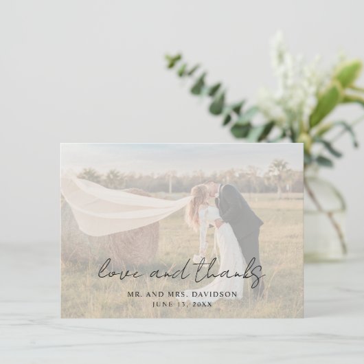 Aimee Rustic Script Modern Wedding Bedankkaart (Staand voorkant)
