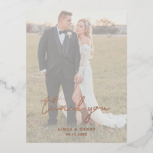 Aimee Rustic Script Modern Wedding Bedankt Folie Uitnodiging Briefkaart