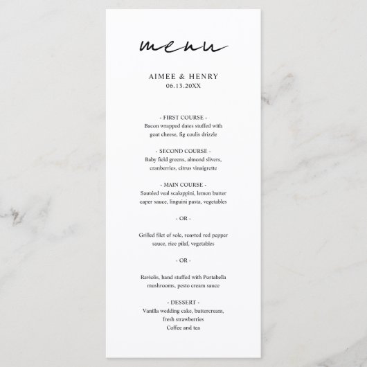 Aimee Rustic Script Modern Wedding Menu (Voorkant)