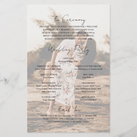 Aimee Rustic Script Modern Wedding Program Flyer (Achterkant)